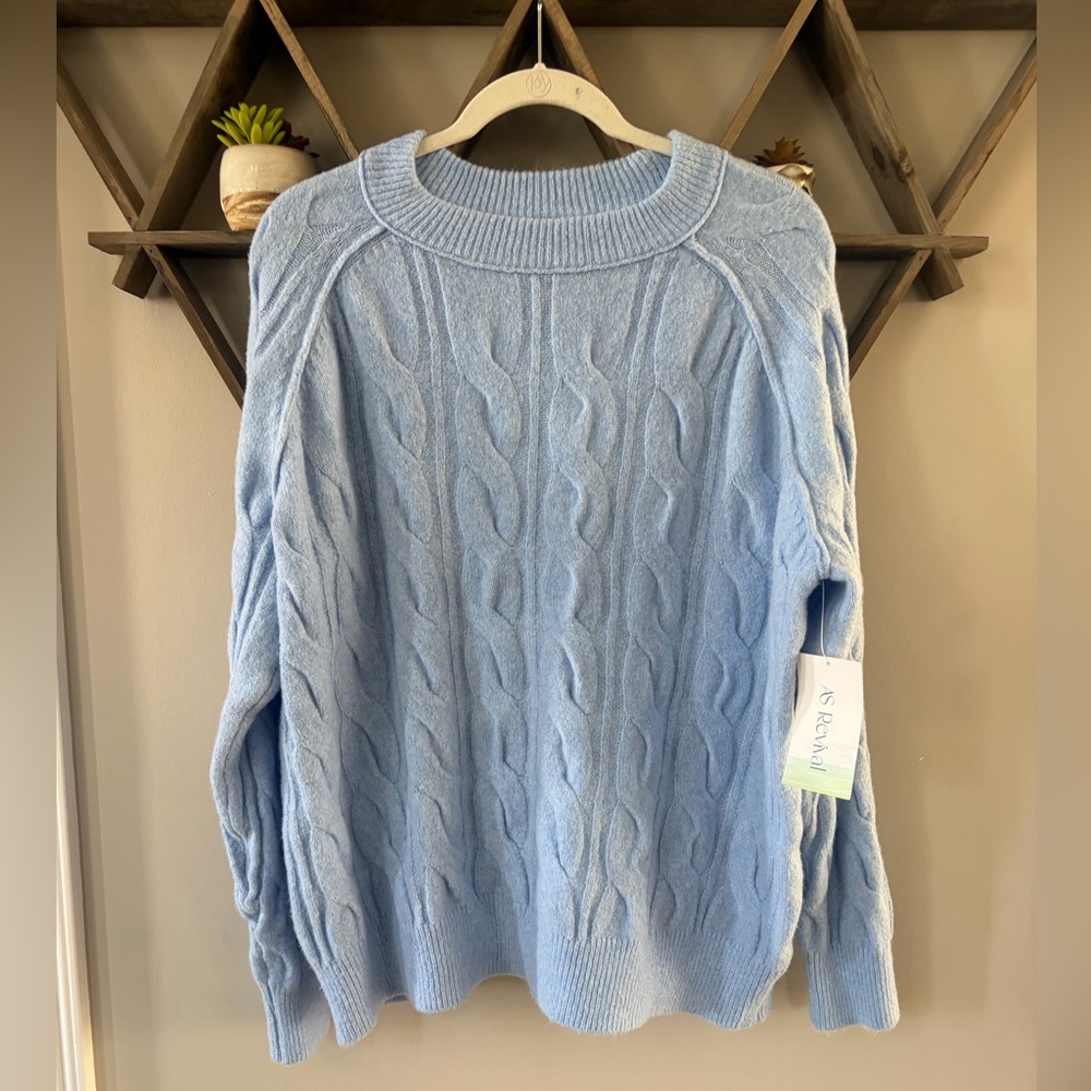 AS Revival Blue Daydream Oversized Cable Knit Sweater NWT size XS Altar’d State